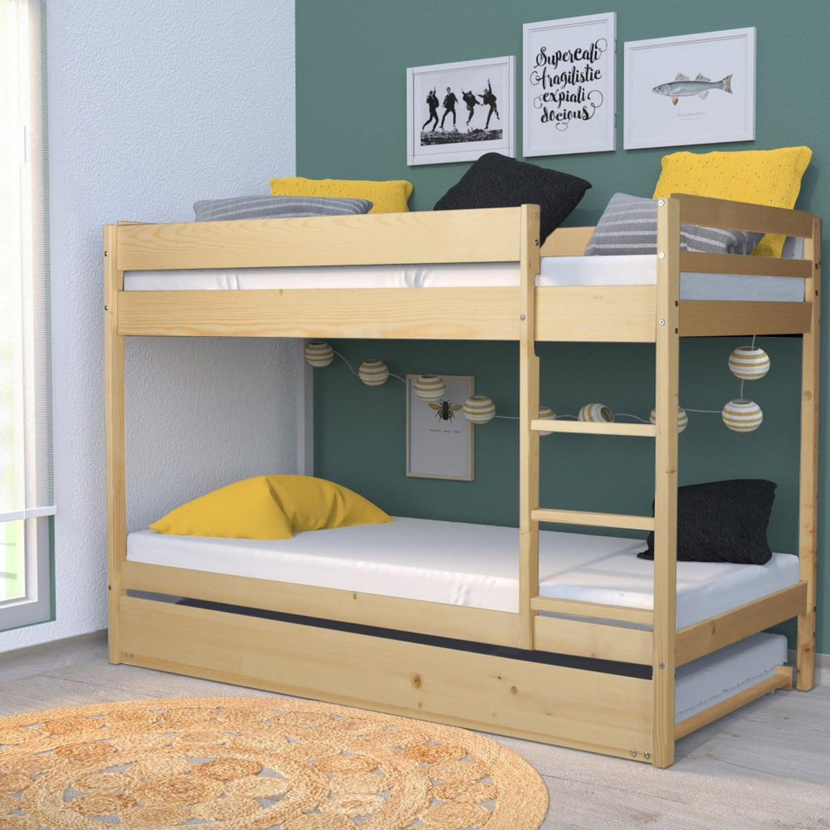ETAGENBETT WALLY mit Schublade-Bett/ 3x 90x190 - Massivholz - Multicolor, Holz (90/190cm) - Weber Industries