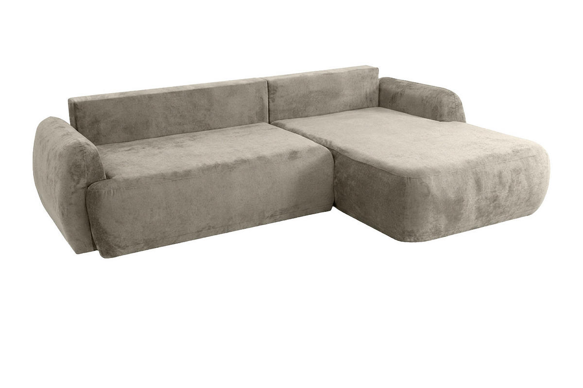 ECKSOFA Mit Schlaffunktion Und Bettkasten, Chenille-Stoff Perfecto, Beige, Rechts, HELA II - Beige, Holz (280/184cm) - Kaiser Möbel