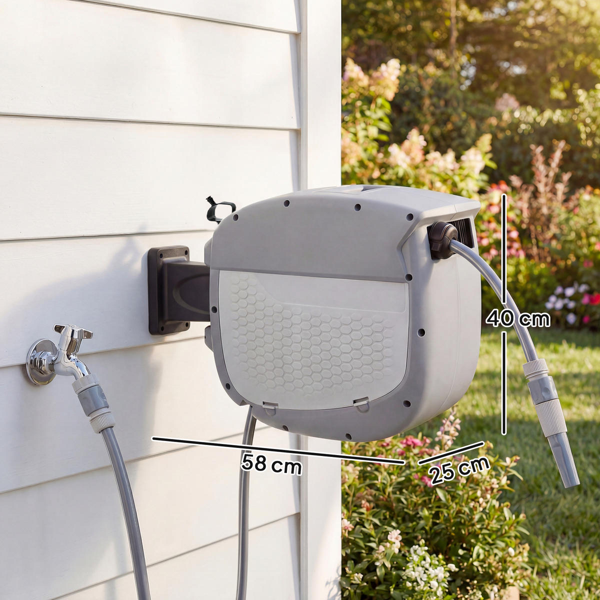 SCHLAUCHTROMMEL 180° schwenkbar Grau 30 m - Grau, Kunststoff (25/40/58cm) - Outsunny