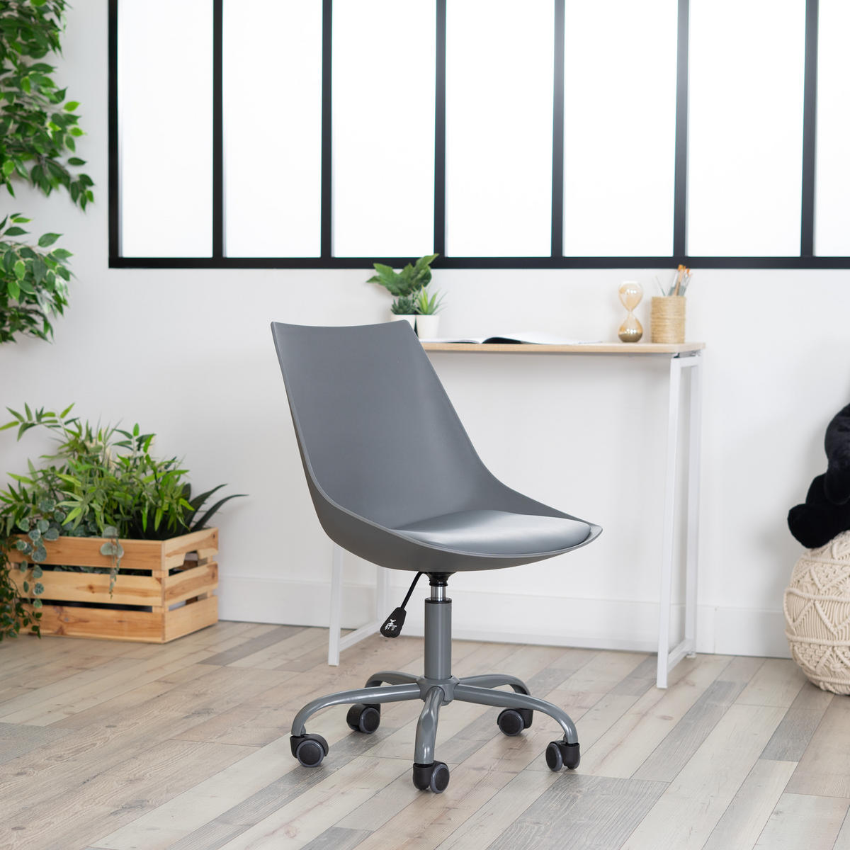 DREHSTUHL Lederlook grau - Grau, Kunststoff/Metall (38/85/39cm) - Urban Meuble