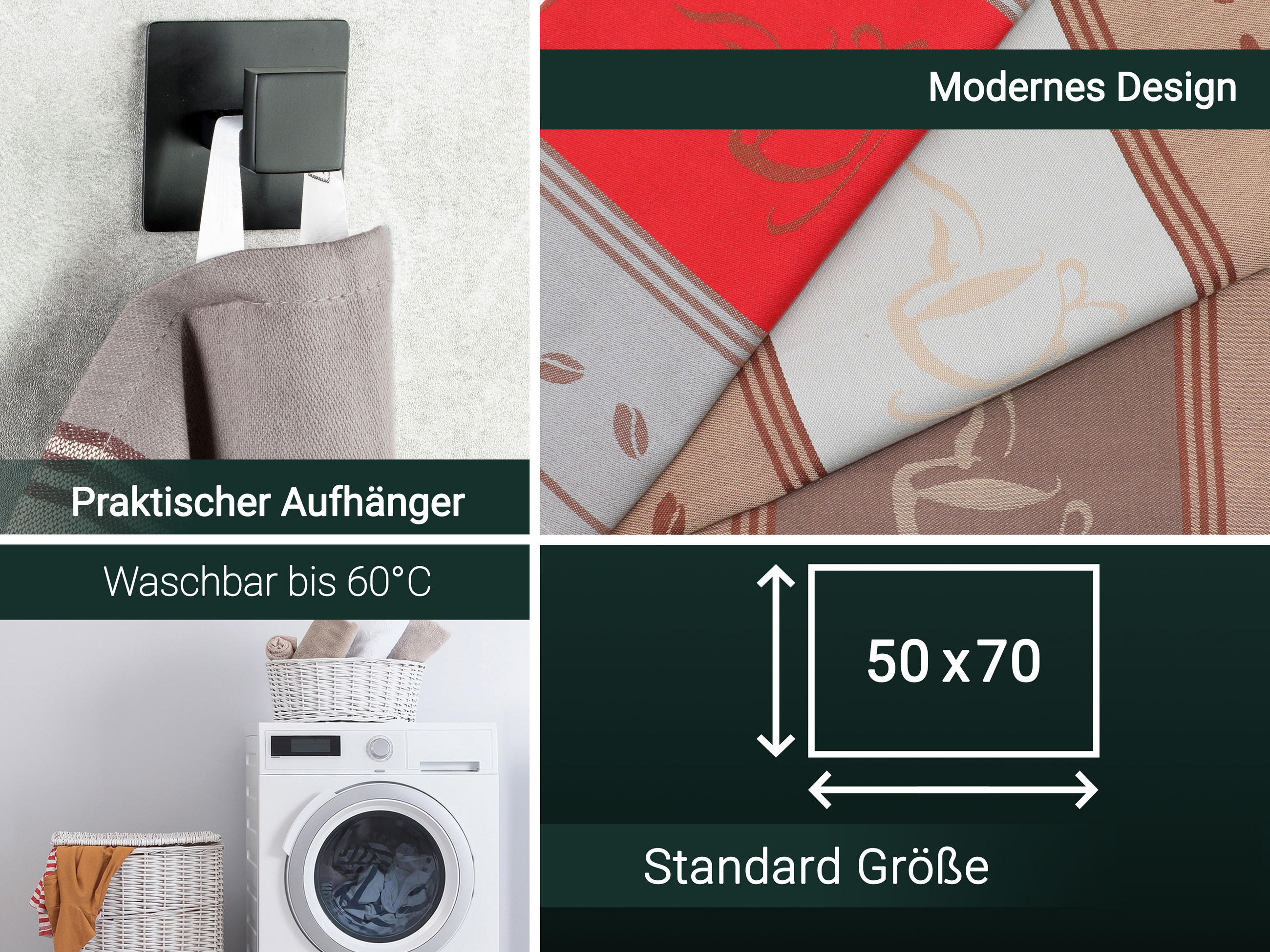 GESCHIRRTÜCHER, 5er-Set, 50x70 cm, 100% Baumwolle, Braun - Braun, Textil (50/70cm) - Zollner