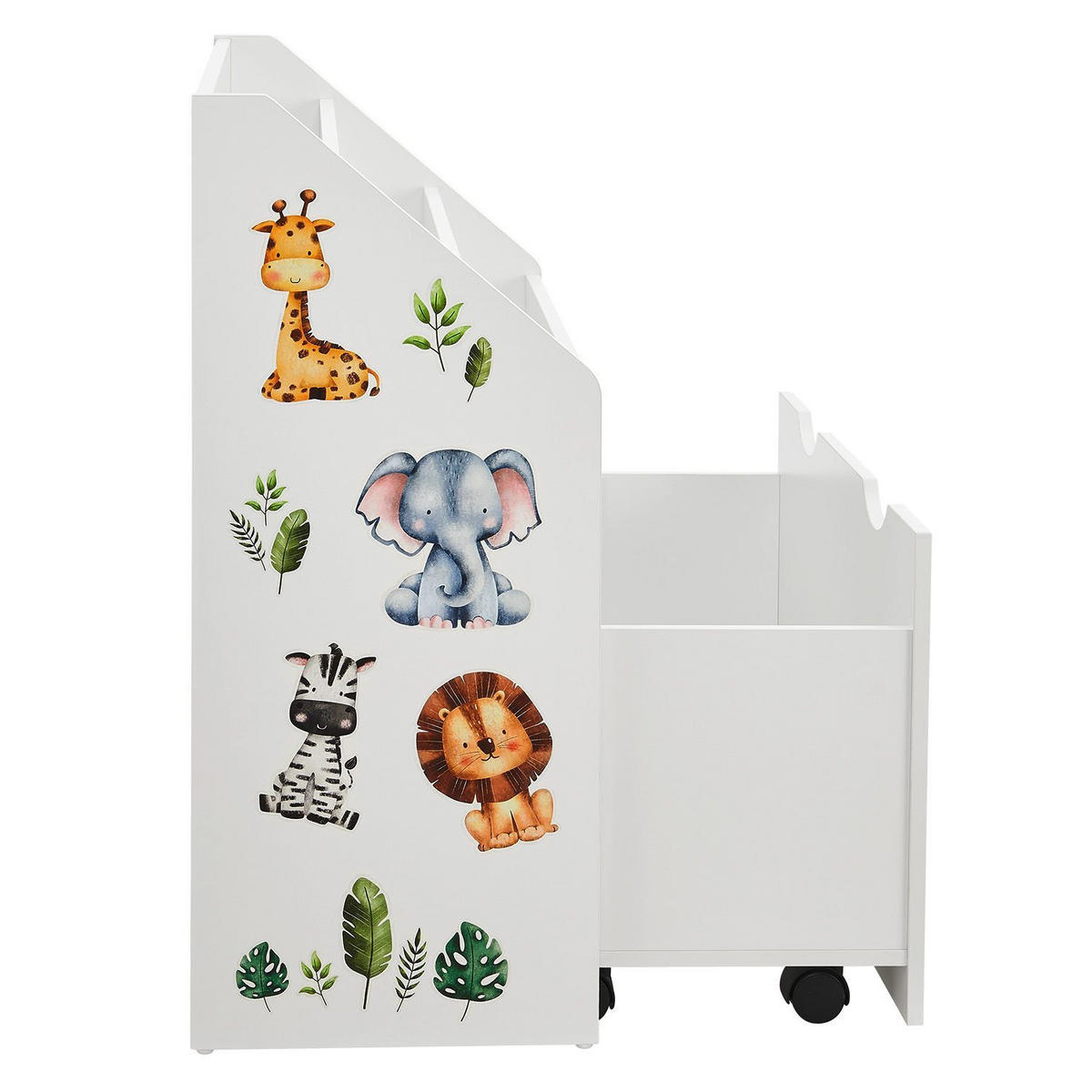 BÜCHERREGAL mit 3 Fächern und herausziehbarer Spielzeugkiste - Weiß, Holz (63/70/30cm) - Juskys