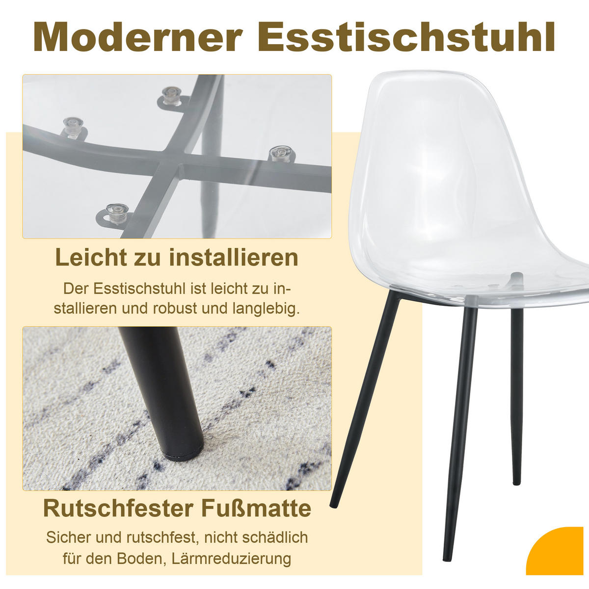 STUHL-SET DE-36594 4 Stück mit transparenter Sitzschale Schwarz - Schwarz, Metall (45.7/83/44cm) - ComfortXL