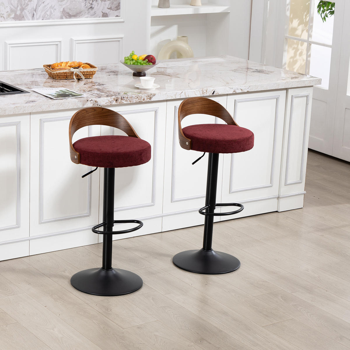 BARHOCKER 2er-Set, 360° drehbar, höhenverstellbar, Weinrot - Weinrot, Metall (42/77/42.5cm) - MIVRAY
