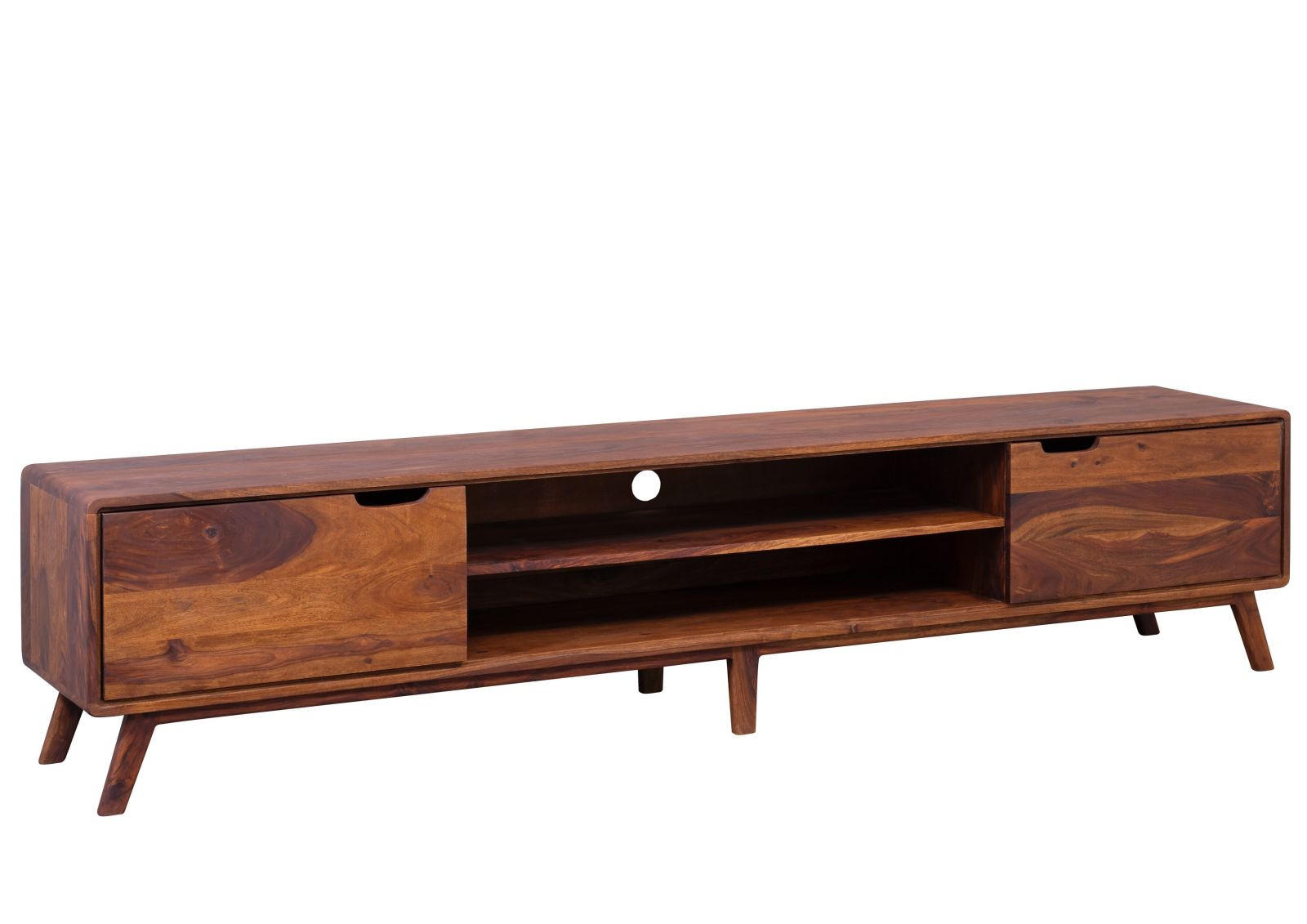 TV-BOARD Sheesham 220x40x48 walnuss gewachst MALMÖ 2 #124 - Dunkelbraun, Holz (220/48/40cm) - Massivmoebel24