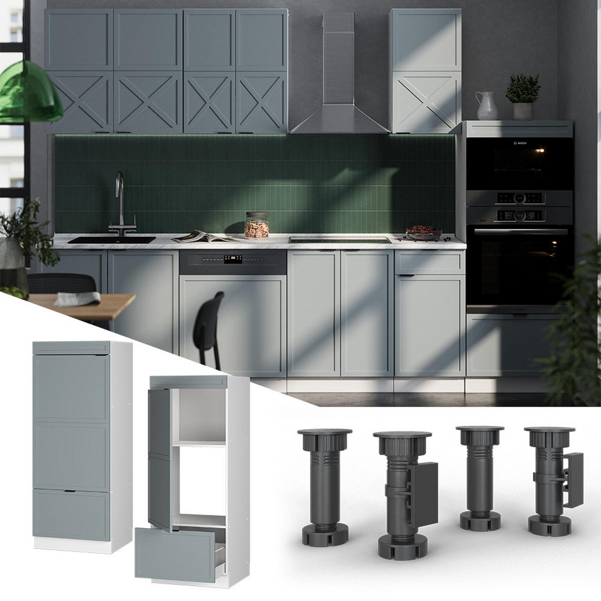 MIKROWELLENSCHRANK Fame-Line Hellblau-grau 60 cm - Blaugrau/Weiß, Holzwerkstoff (60/153.6/58.1cm) - Vicco