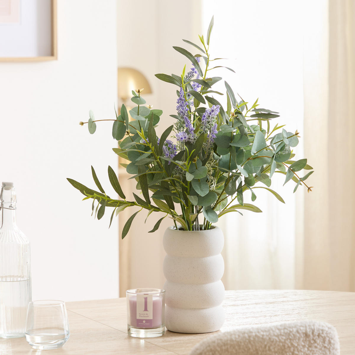 ZUSAMMENSETZUNG aus Eukalyptus und Lavendel Uda 34,8/34,8/66 cm - Weiß, Keramik (66cm) - Atmosphera Createur d´interieur
