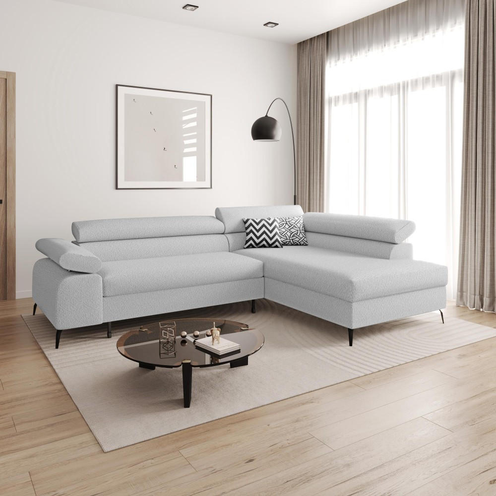 ECKSCHLAFSOFA Mellow mit Bettkasten, Hellgrau, rechts - Hellgrau/Schwarz, Textil (270/205cm) - Beautysofa