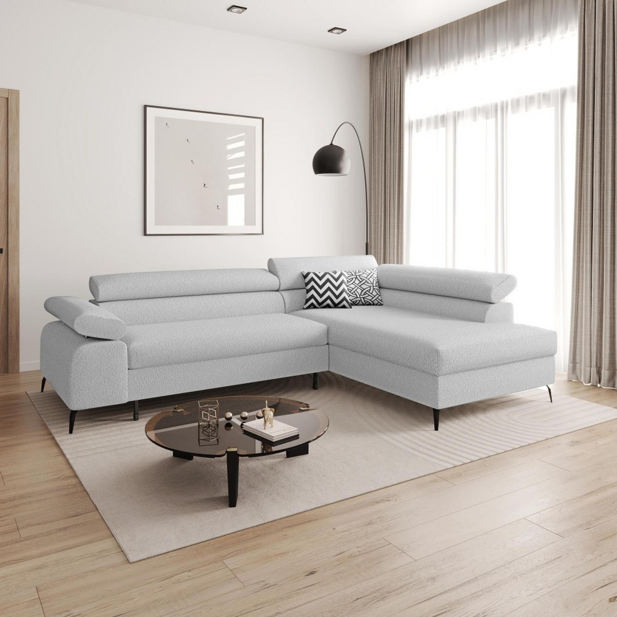 ECKSCHLAFSOFA Mellow mit Bettkasten, Hellgrau, rechts - Hellgrau/Schwarz, Textil (270/205cm) - Beautysofa