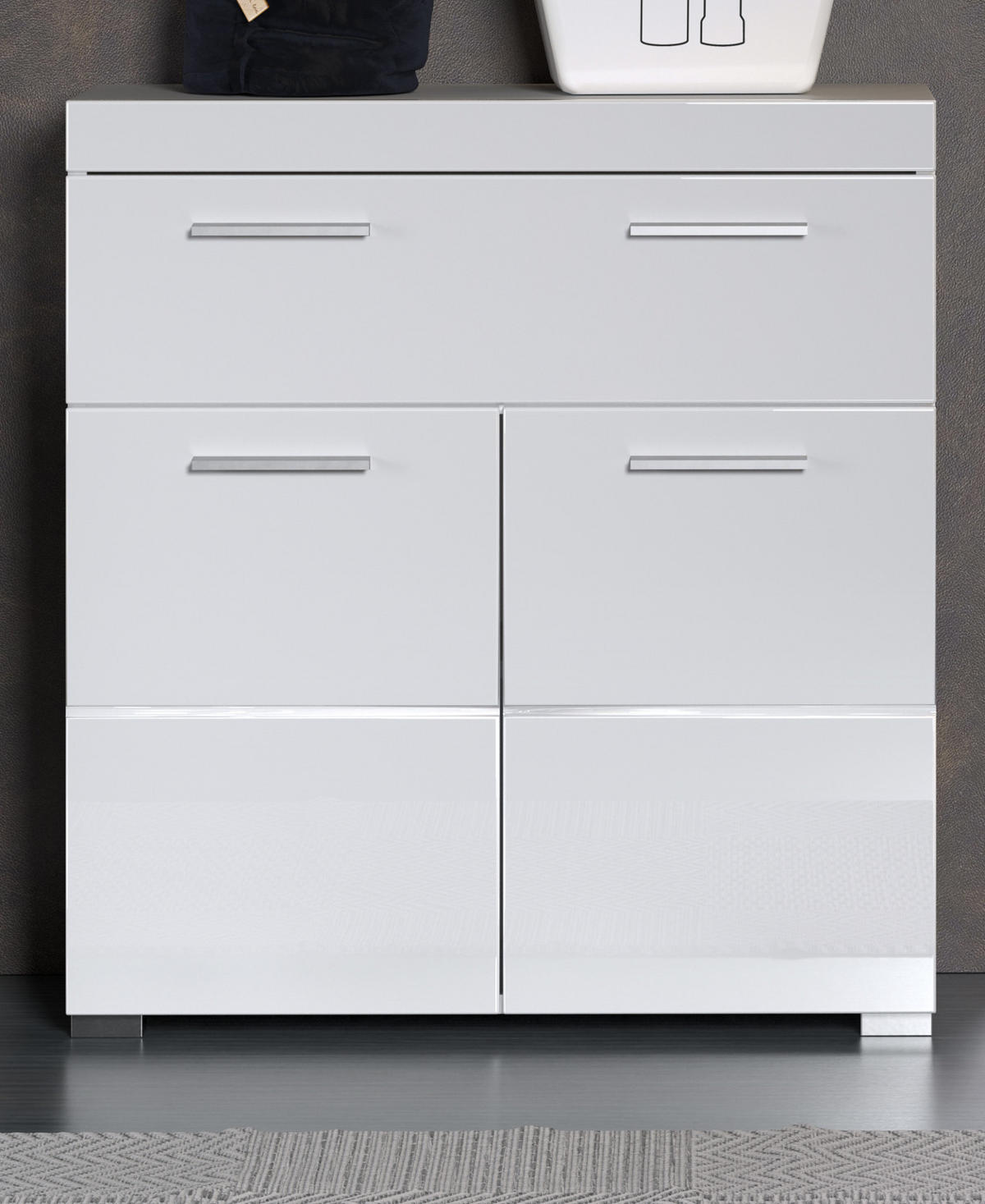 BADKOMMODE weiß Hochglanz 73 x 79 cm, Badezimmer Kommode 2-türig - Weiß, Holzwerkstoff/Kunststoff (31/79/73cm) - Top.Furn