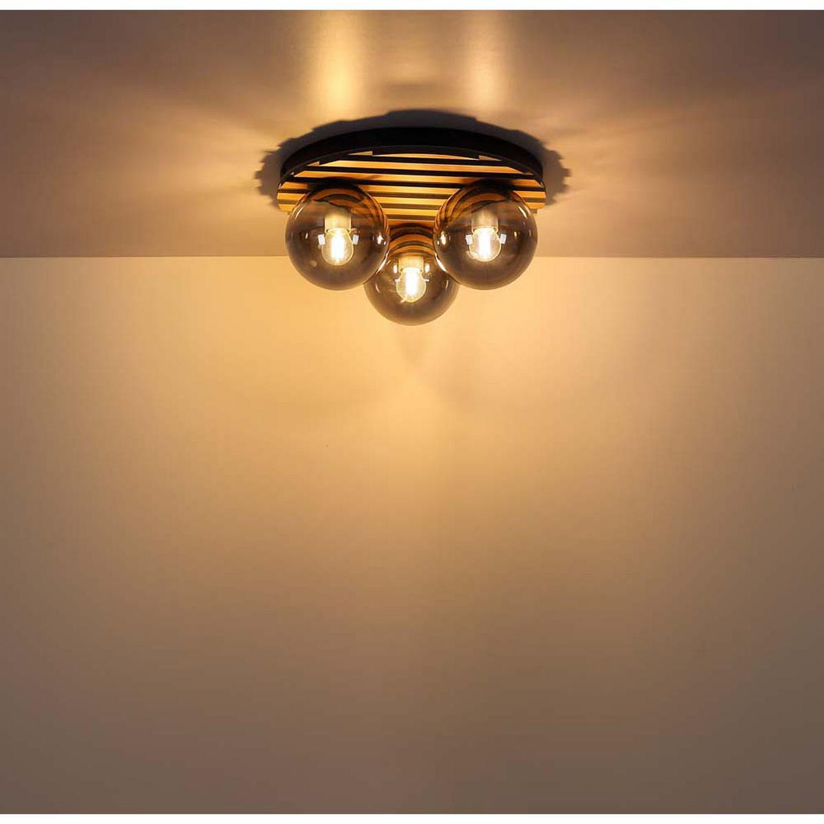 DECKENLEUCHTE PARSONS Metall/Rauchglas MDF Schwarz matt - Schwarz, Glas (39/39/20cm) - Globo Lighting