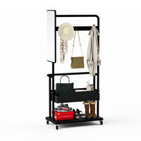 STANDGARDEROBE 70/40/170 cm mit Spiegel, Kleiderstange und Schuhablage in Schwarz - Schwarz, Holzwerkstoff (70/170/40cm) - BEAOK