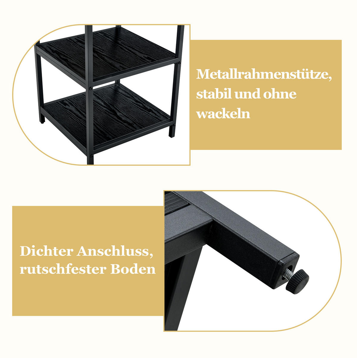 ESSTISCH 107/107/75 cm mit doppelter offener Ablage und Metallgestell in Holzoptik, Schwarz - Schwarz, Holzwerkstoff (107/107/75cm) - Redom