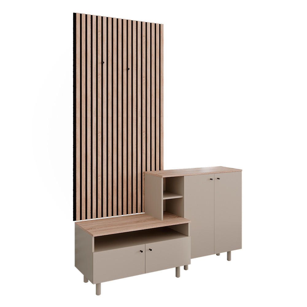 GARDEROBENSET Elano, Greige/Eiche, 140 x 80 cm 2 Teile - Greige/Eichefarben, Holzwerkstoff (140/80/40cm) - Vicco