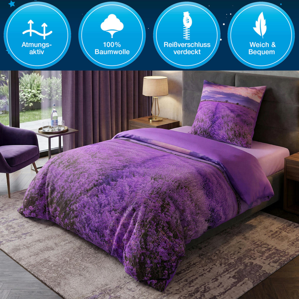 BETTWÄSCHE 2-teilig Lavendel - Lila, Naturmaterialien (135/200cm) - Sanilo