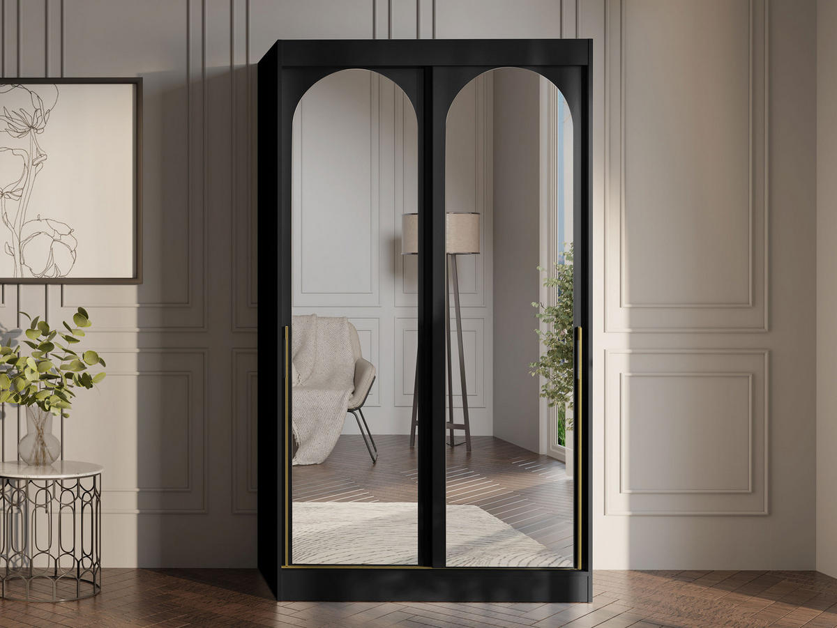 SCHIEBETÜRENSCHRANK Modin 120 - Goldfarben/Schwarz, Holzwerkstoff/Kunststoff (120/216/65cm) - MIRJAN24