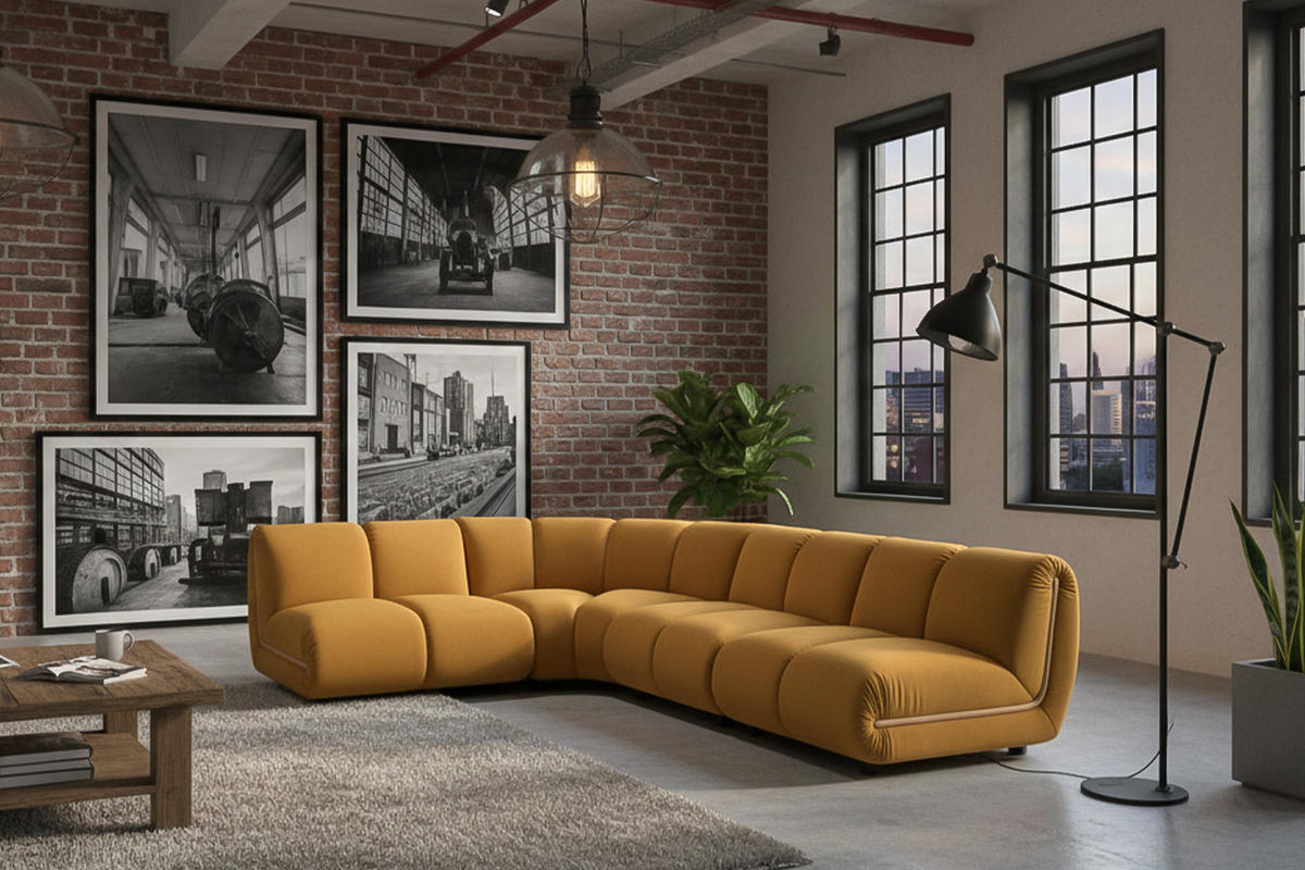 MODULSOFA LAYLA Gelb Velvet - Gelb/Schwarz, Buchenholz/Textil (305/213cm) - KAWOLA