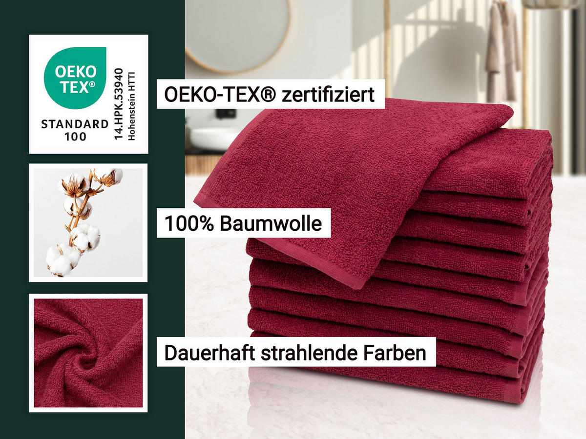 GÄSTETÜCHER, 10er-Set, 30x50 cm, 100% Baumwolle, Rot - Bordeaux, Textil (30/50cm) - Zollner