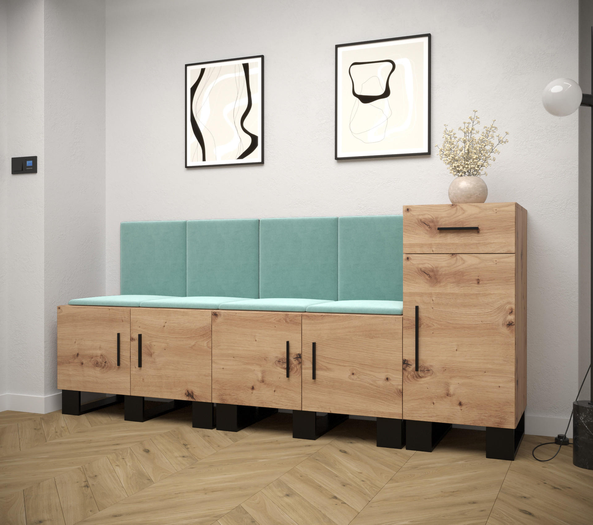 GARDEROBEN-SET 95/210/45,6 - Schwarz/Eiche Artisan, Holz/Kunststoff (210/95/45.6cm) - Abiks Möbel