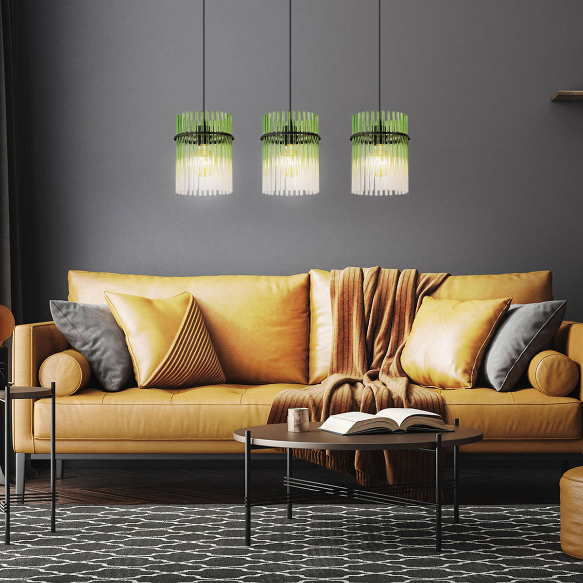 PENDELLEUCHTE Metall Glas 3-Flammig LED - Grün, Glas (80/20/140cm) - Globo Lighting