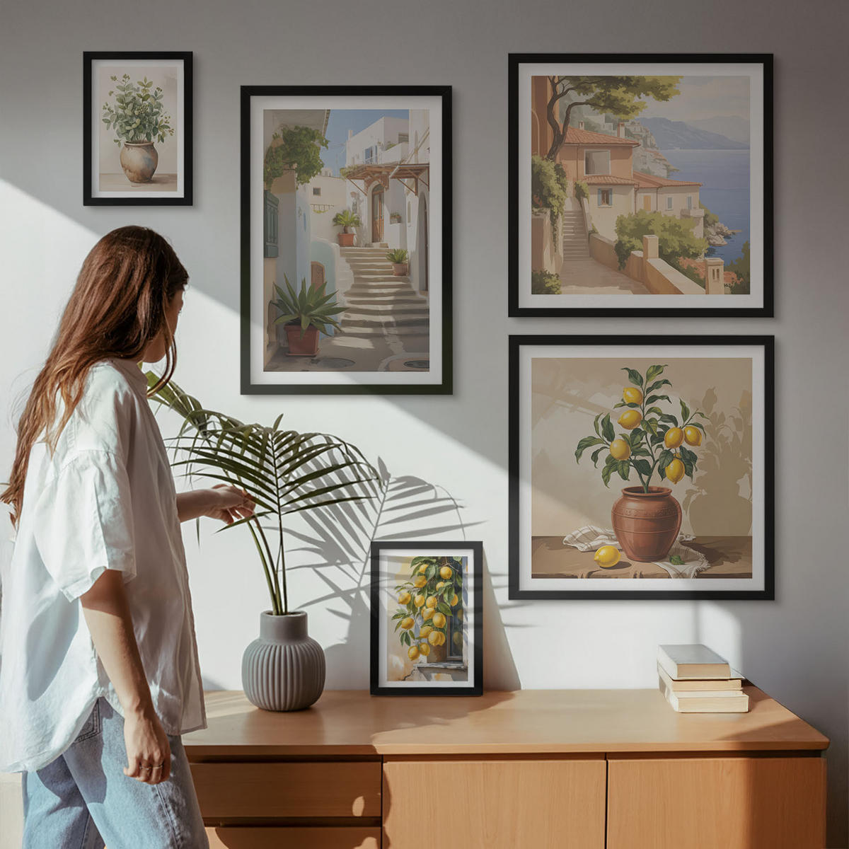 WANDBILDER 5er-Set - 50x50 cm & 20x30 cm & 40x60 cm Schwarzer Rahmen - Blumen in einer Vase, ein Meer aus Zitronen - Schwarz, Kunststoff (40/60cm) - ArtPrintCave
