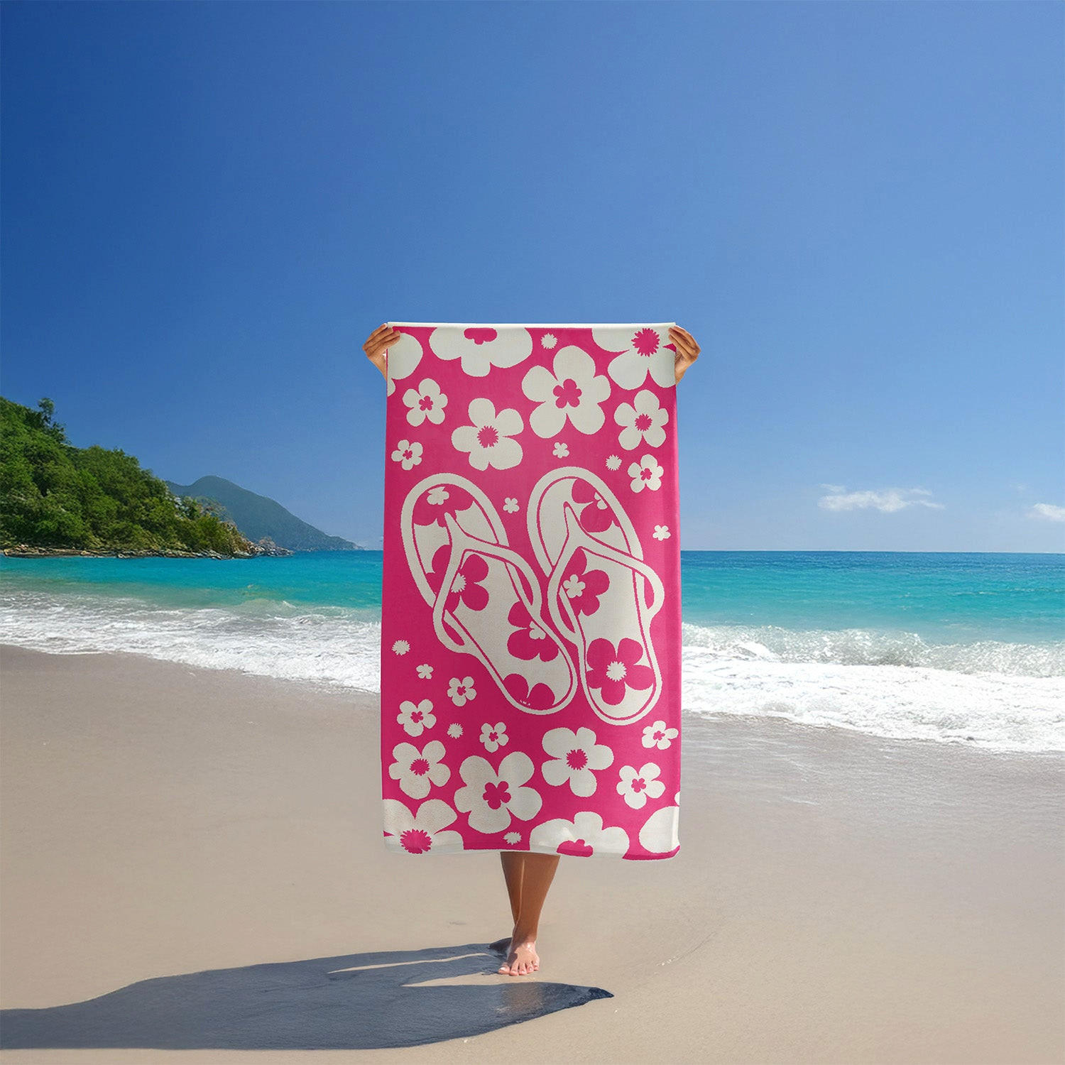 STRANDTUCH Frottee Velours Jacquard Rosa 90x170 400g/m² - Myrtos - Pink, Textil (170/90cm) - LE COMPTOIR DE LA PLAGE