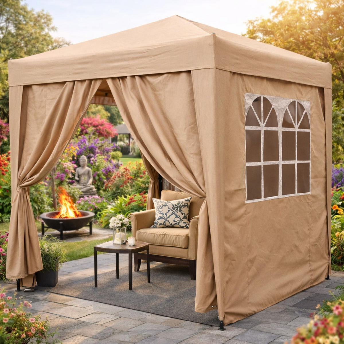 FALTPAVILLON 2x2m Graubeige - Beige, Metall (200/245/200cm) - QUICK STAR