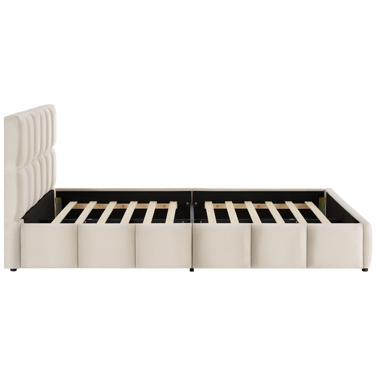 POLSTERBETT Shirley, Belastbarkeit 250 kg, Samtoptik sand - Gelb/Samtahornfarben, Holz (140/200cm) - tectake