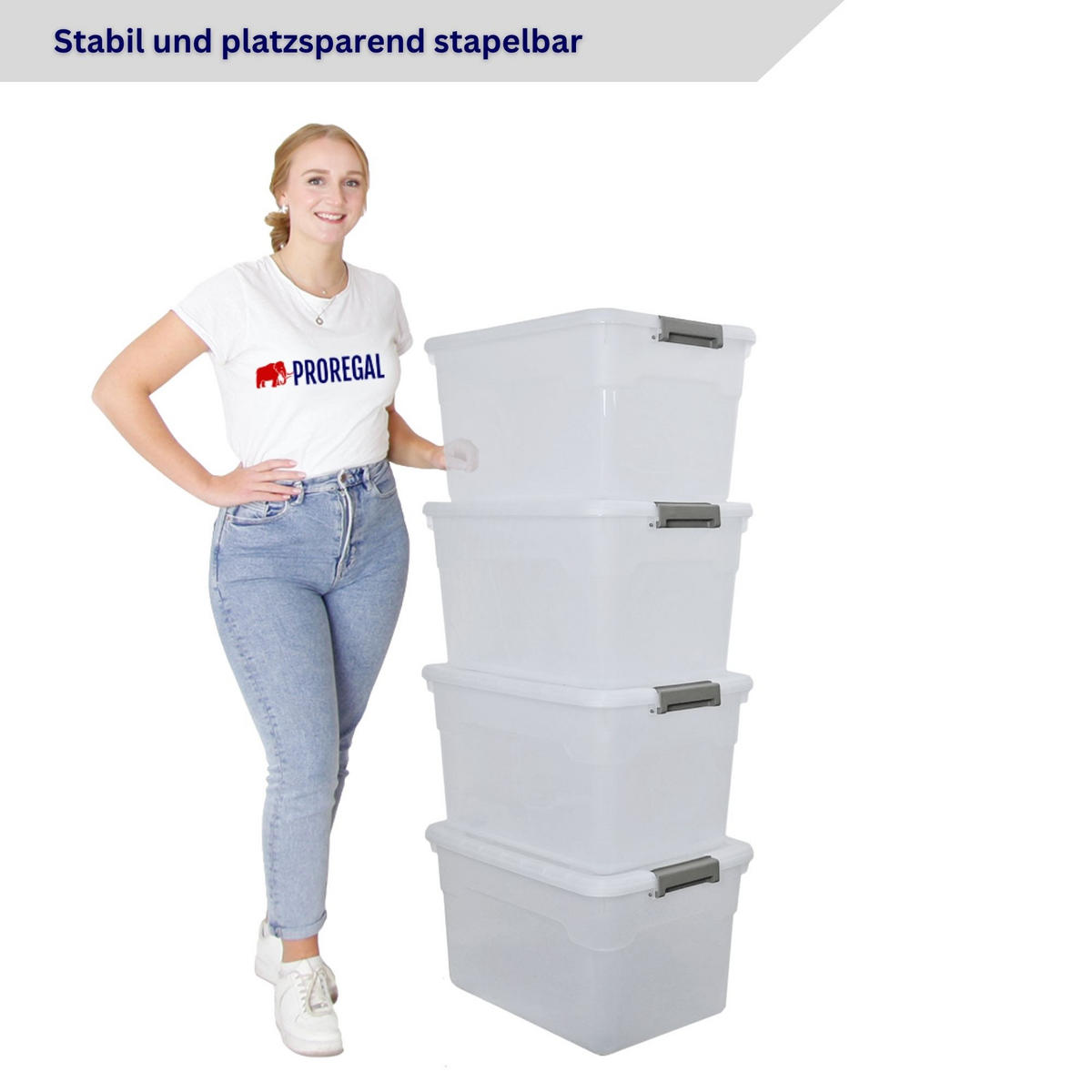 AUFBEWAHRUNGSBOX mit Deckel 45L im 4er Set Groß Rollen transparent stapelbar - Transparent, Kunststoff (52/30/38cm) - PROREGAL