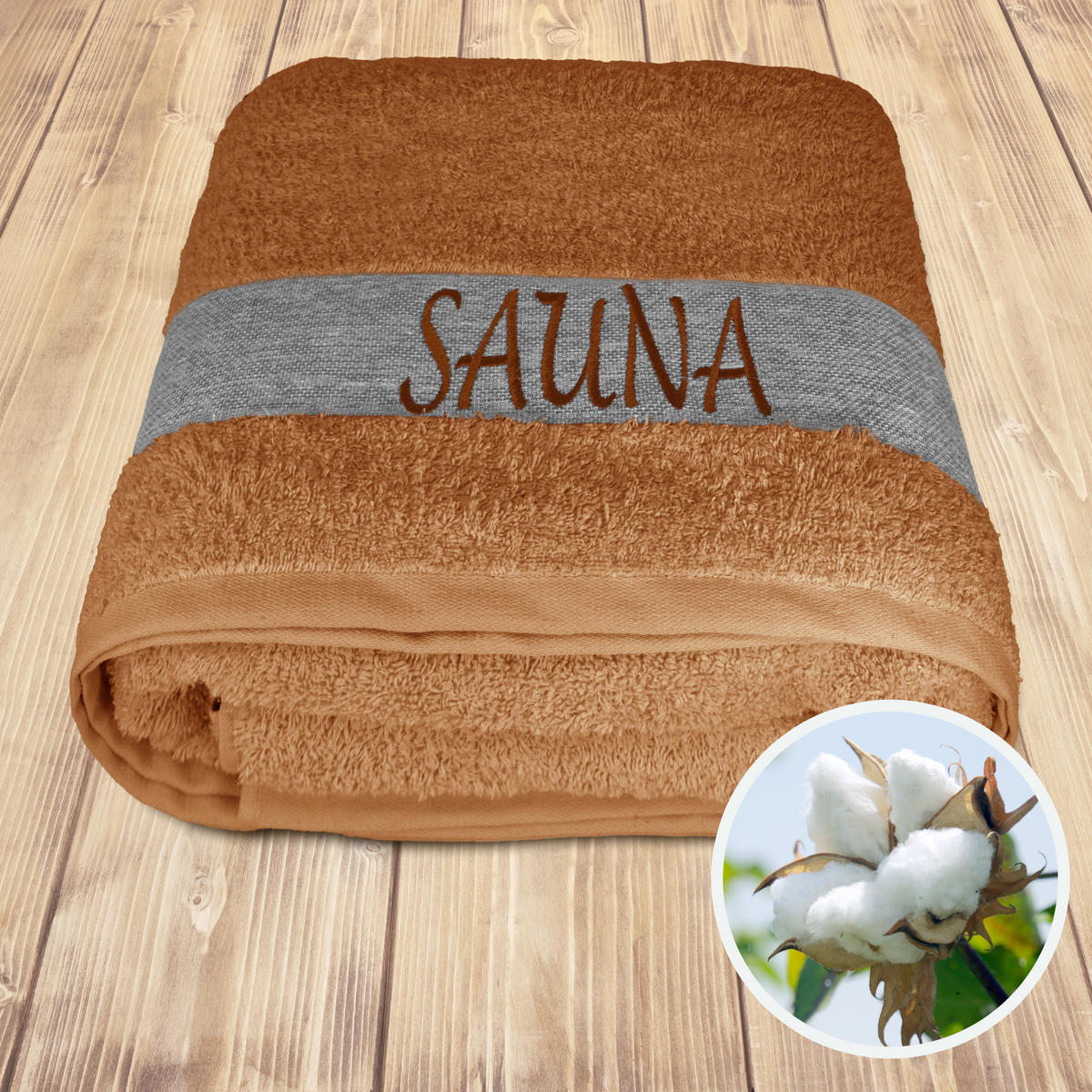 SAUNAHANDTUCH Lima Camel 100x200 cm - Cognac, Naturmaterialien (100/200cm) - Lashuma