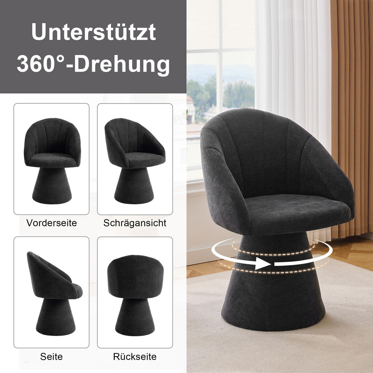 POLSTERSTUHL DE-36252 mit 360°-Drehung Grau - Grau, Holzwerkstoff (56/80/57cm) - ComfortXL