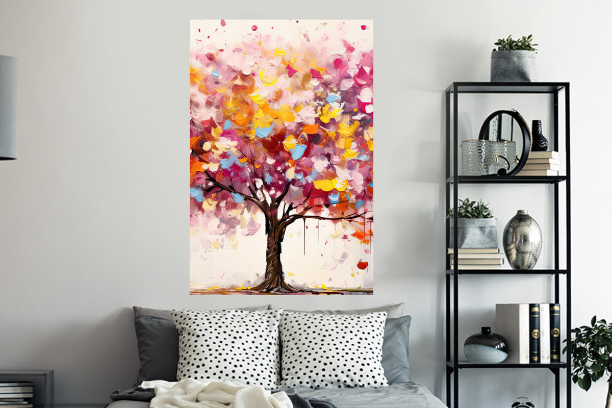 WANDTATTOO Aquarell - Baum - Kunst - Abstrakt 80x120 cm - Multicolor, Kunststoff (80/120/0.1cm) - MuchoWow