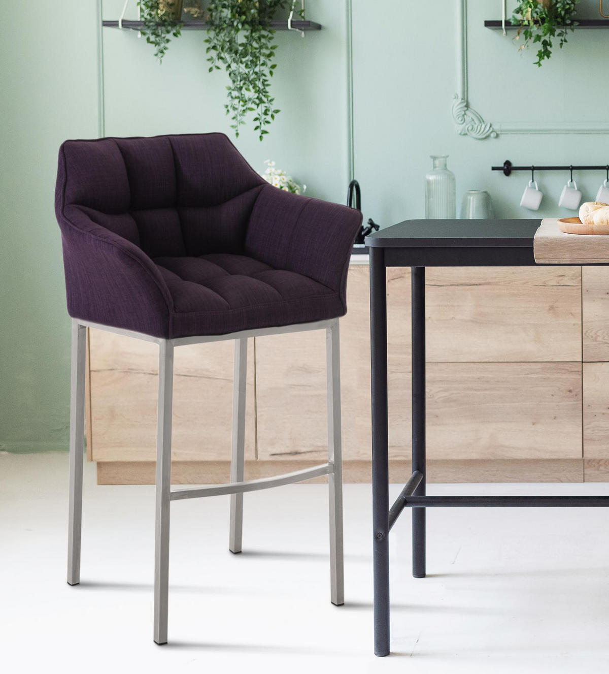 BARHOCKER Stoff lila - Edelstahlfarben/Lila, Textil/Metall (64/110/48cm) - CLP