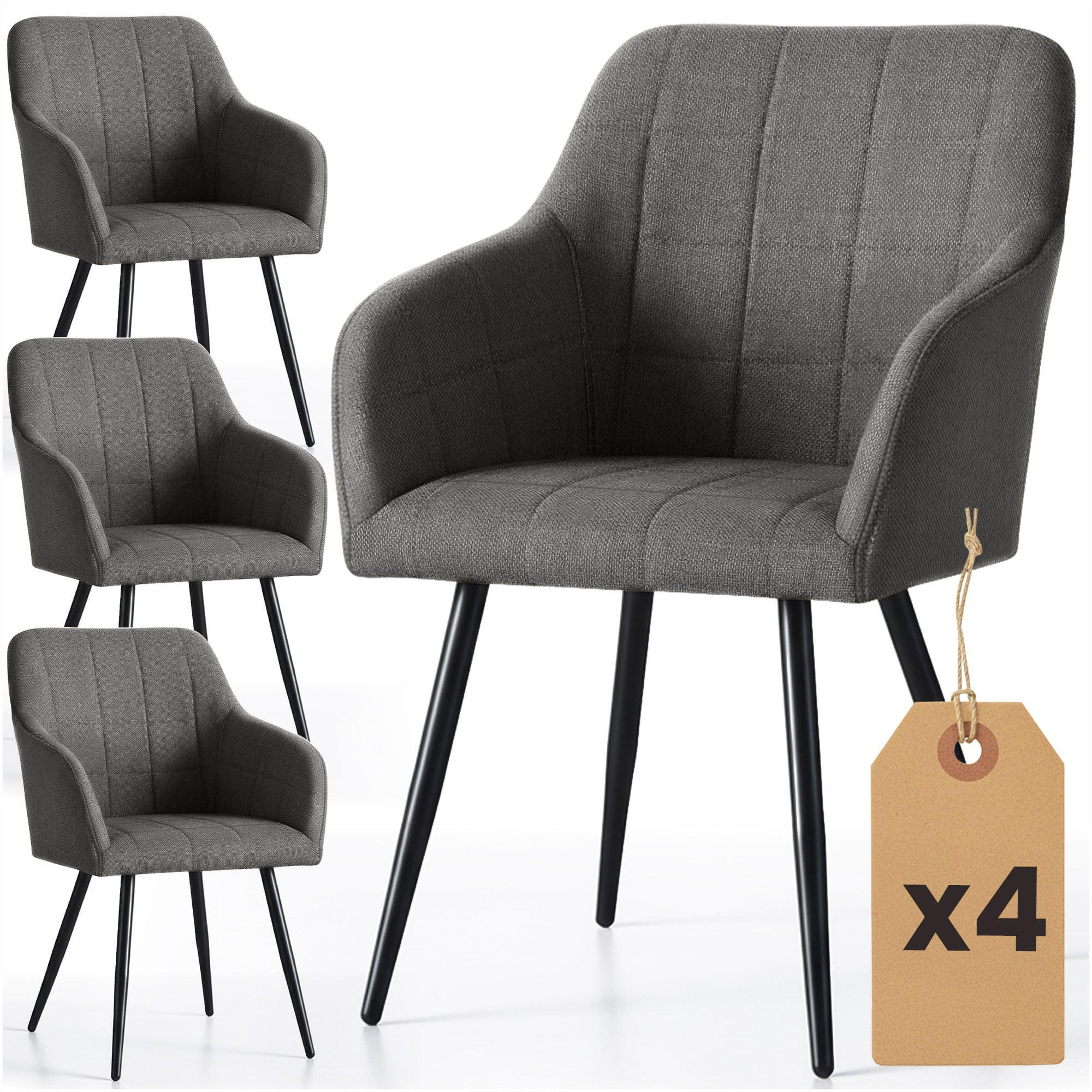 RAUMHIRSCH FURNITURE ČALOUNĚNÁ ŽIDLE, sada 4 ks, kovové nohy, grafitová, černá, x 54/82/58