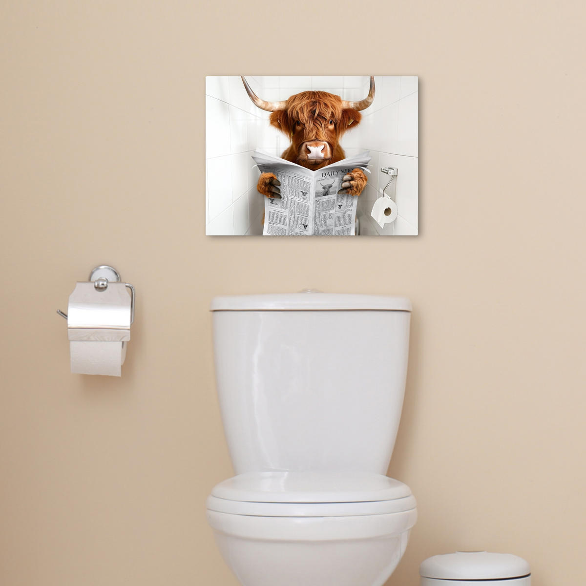 LEINWANDBILD Schottischer Highlander - Tier - Zeitung - Toilette 40x30 cm - Kastanienfarben, Textil (40/30cm) - MuchoWow