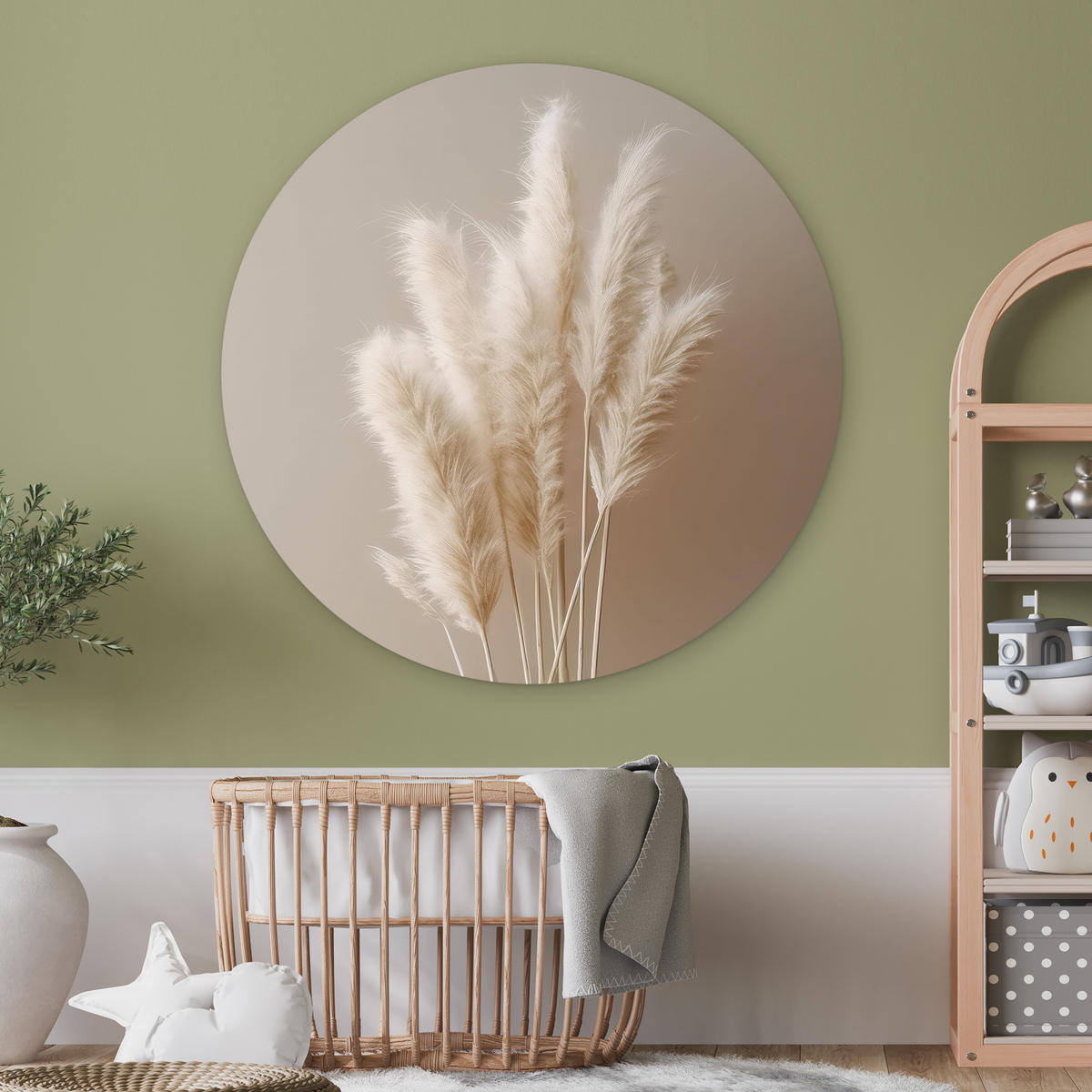 WANDBILD Pampasgras - Federn - Pastell - Weiß 140x140 cm - Sandfarben, Kunststoff (140/140cm) - MuchoWow