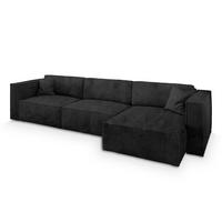 ECKSOFA TOLMO P Schwarz Kordstoff mit Schlaffunktion - Schwarz, Holz (347/148cm) - MASSENO