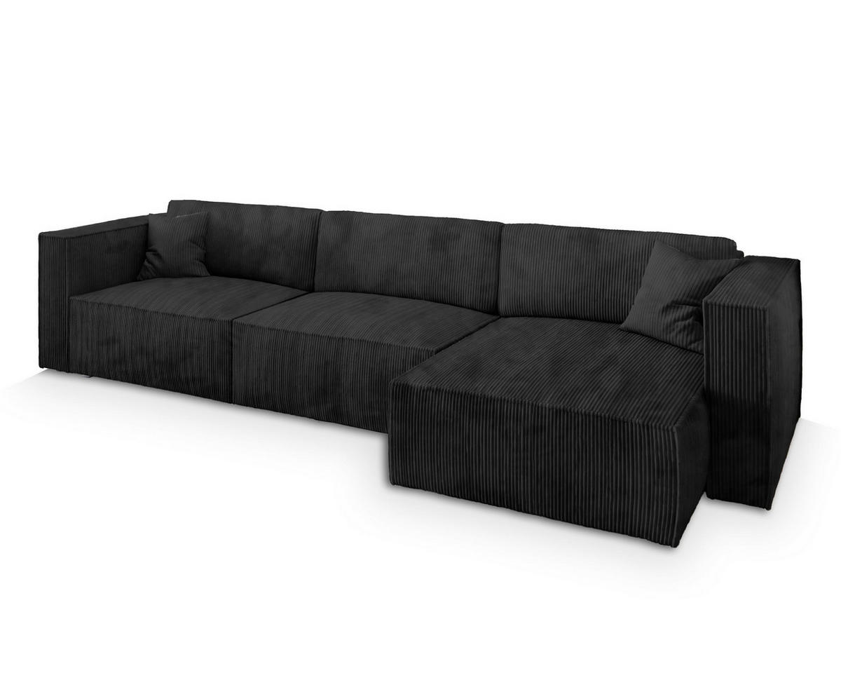 ECKSOFA TOLMO P Schwarz Kordstoff mit Schlaffunktion - Schwarz, Holz (347/148cm) - MASSENO