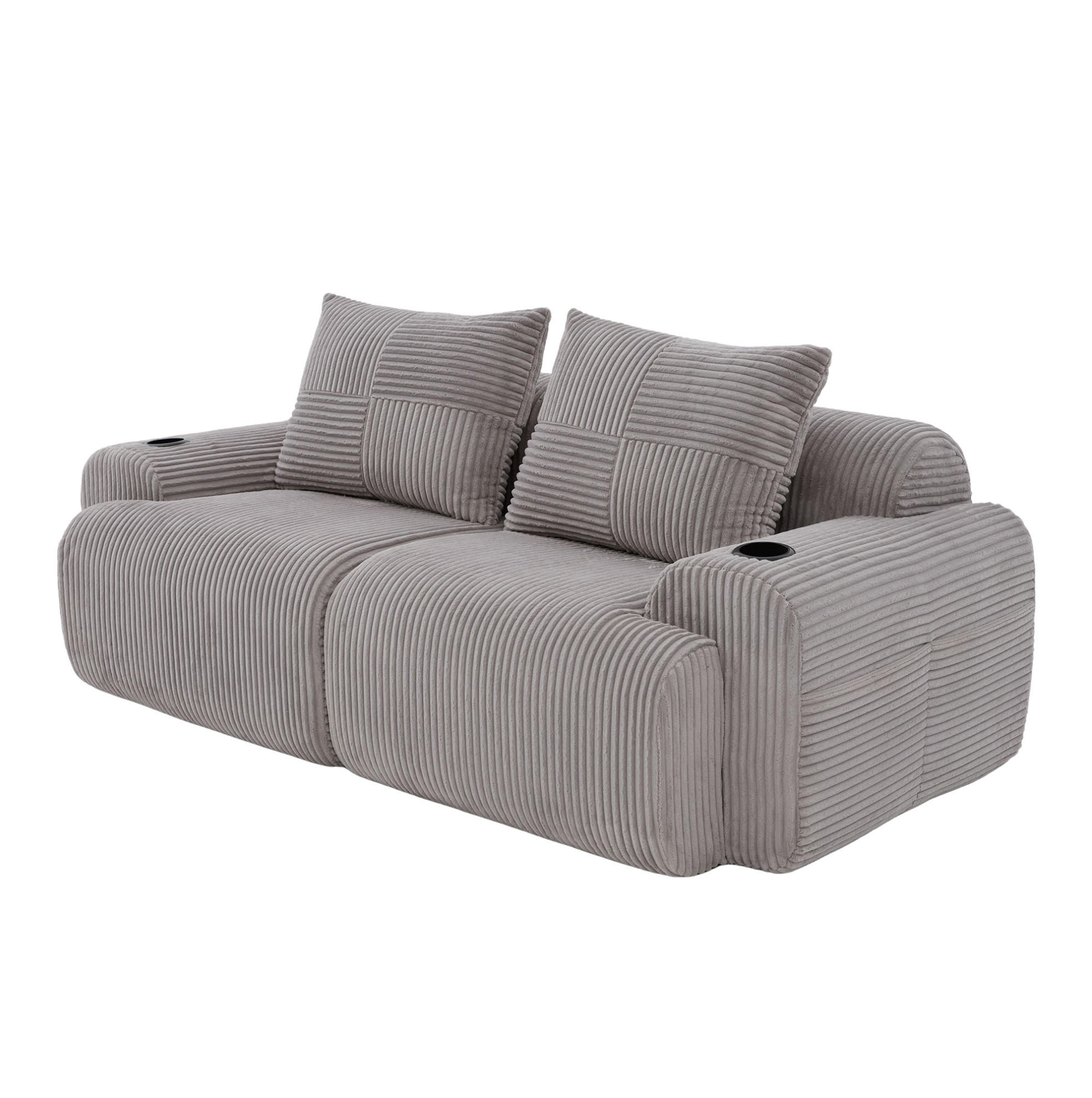 Modfu MODULÁRNÍ pohovka z manšestru 200x99x80 cm světle šedá s držákem na nápoje a boční kapsou, 2místná