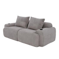 2-SITZER-SOFA aus Cord 200x99x80 cm in Hellgrau mit Cupholder & Seitentasche - Hellgrau, Textil (99/80/200cm) - Modfu