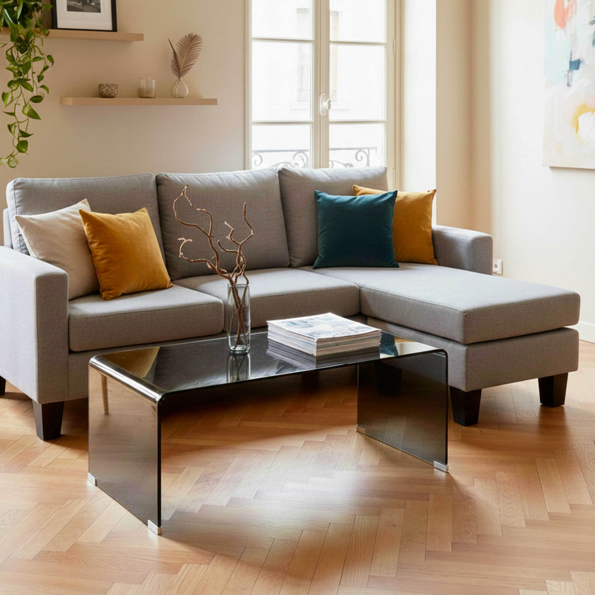 SOFA 3-Sitzer, Grau - Grau, Textil (128/85/192cm) - Oviala