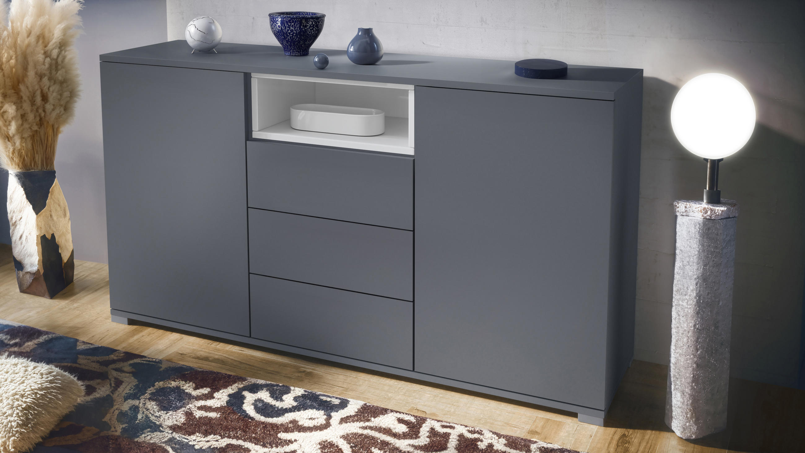 SIDEBOARD Skadu Weiß Hochglanz - Weiß Hochglanz, Holzwerkstoff (138.5/75.5/35cm) - Vladon