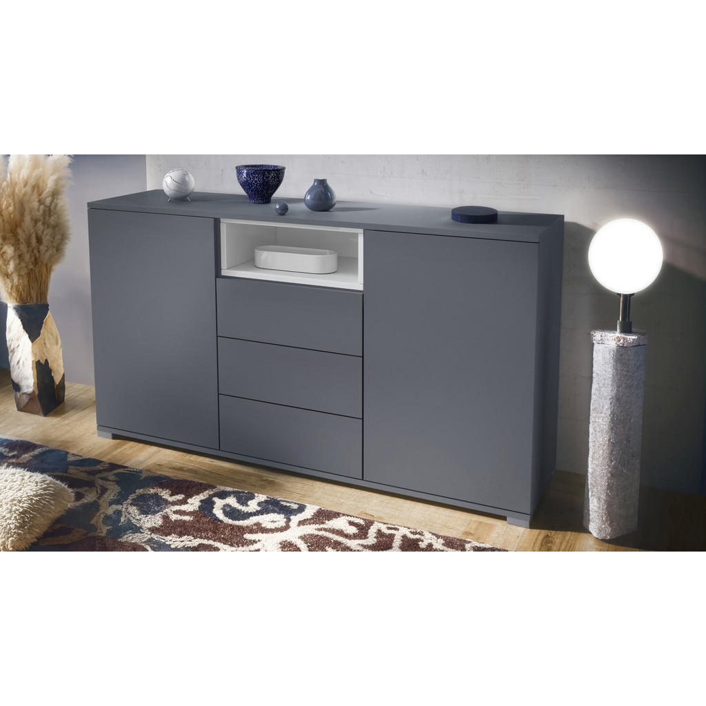 Thumbnail - Vladon Sideboard, Anthrazit, Weiß Hochglanz, Holzwerkstoff, 138.5x75.5x35 cm, Wohnzimmer, Kommoden & Sideboards, Sideboa...