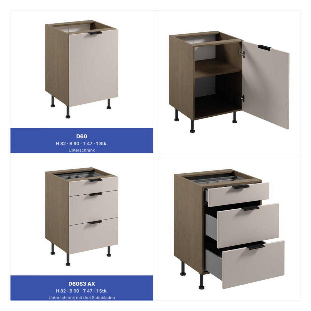 KÜCHENZEILE 300 cm - Sorento KS1-M300 - in Beige/Dunkle Eiche - Eichefarben/Beige, Holz (300/247/58cm)