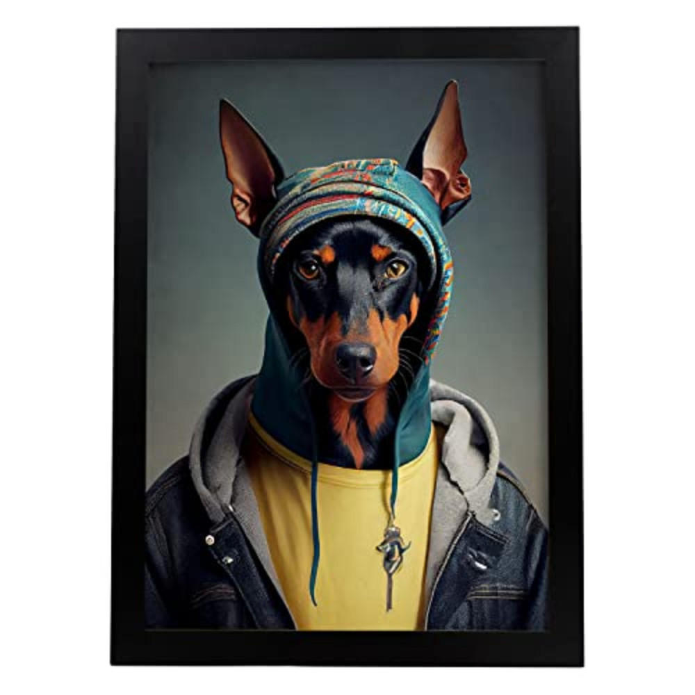 POSTER Dobermann Pinscher In Voller Farbe Fotostil A3 Schwarzer Rahmen - Schwarz, Papier (29.7/5/42cm) - Nacnic
