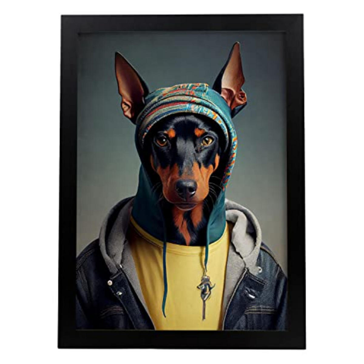 POSTER Dobermann Pinscher In Voller Farbe Fotostil A3 Schwarzer Rahmen - Schwarz, Papier (29.7/5/42cm) - Nacnic