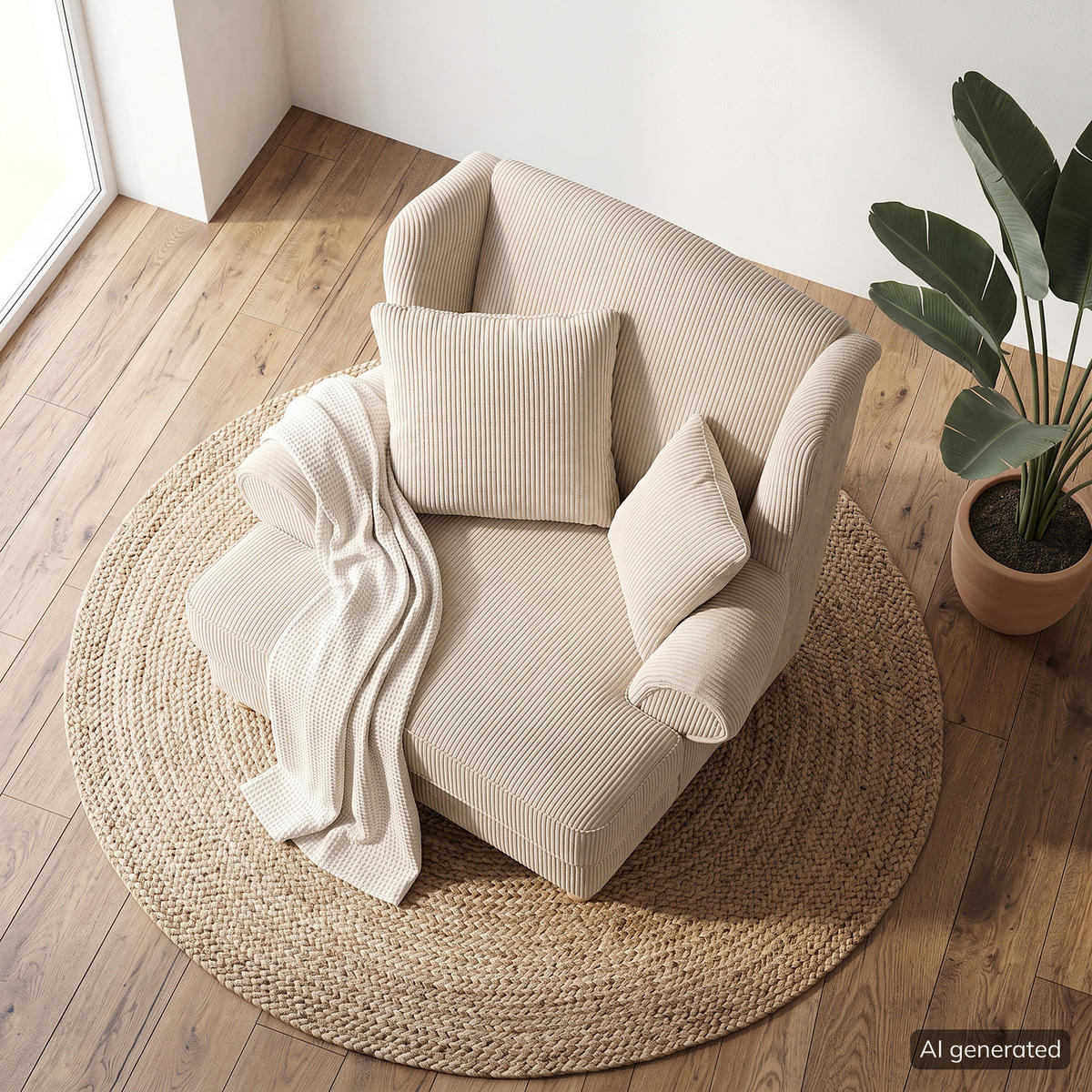 XXL SESSEL - Cord - Creme, Holz/Textil (135/100/128cm) - home24
