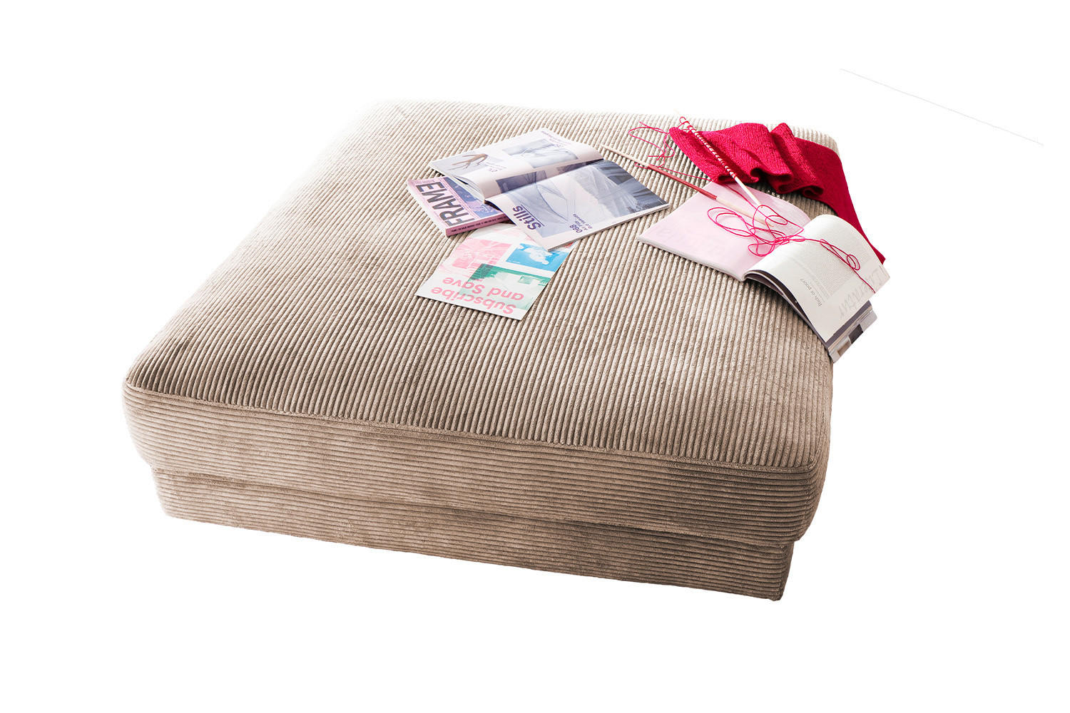 BIG HOCKER MADELINE Taupe Cord - Taupe, Textil (120/43/120cm) - KAWOLA
