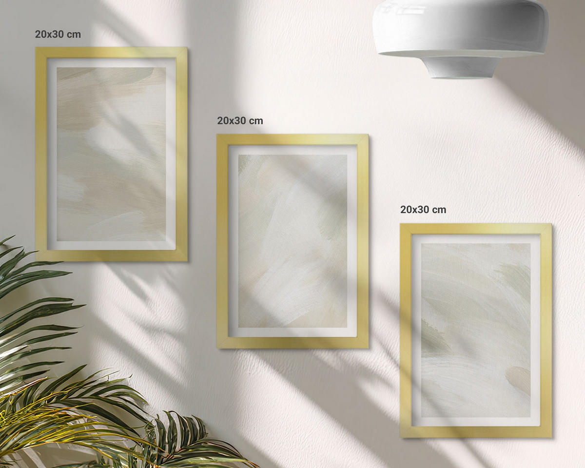 BILDER SET 3er Set - 20x30 cm Goldrahmen - Leuchtende Farben, abstrakter Boho-Stil - Goldfarben, Kunststoff (20/30cm) - TULUP