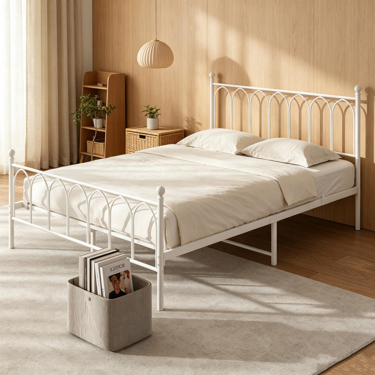 METALLBETT 140/200 mit Stauraum unter dem Bett, mit Lattenrost,Weiß - Weiß, Metall (140/200cm) - STILVORA